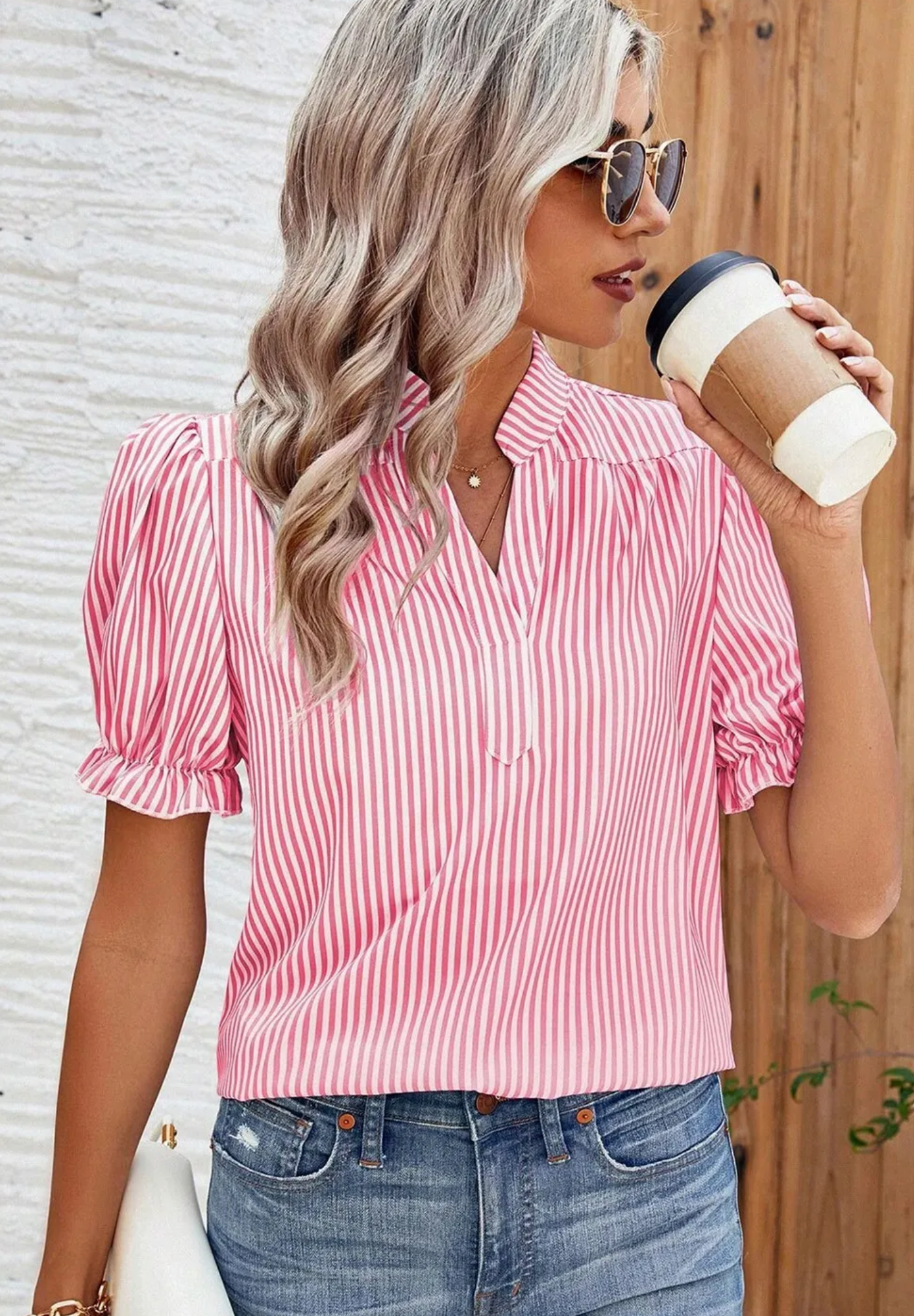 Pink Striped Frilled Top