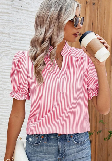 Pink Striped Frilled Top