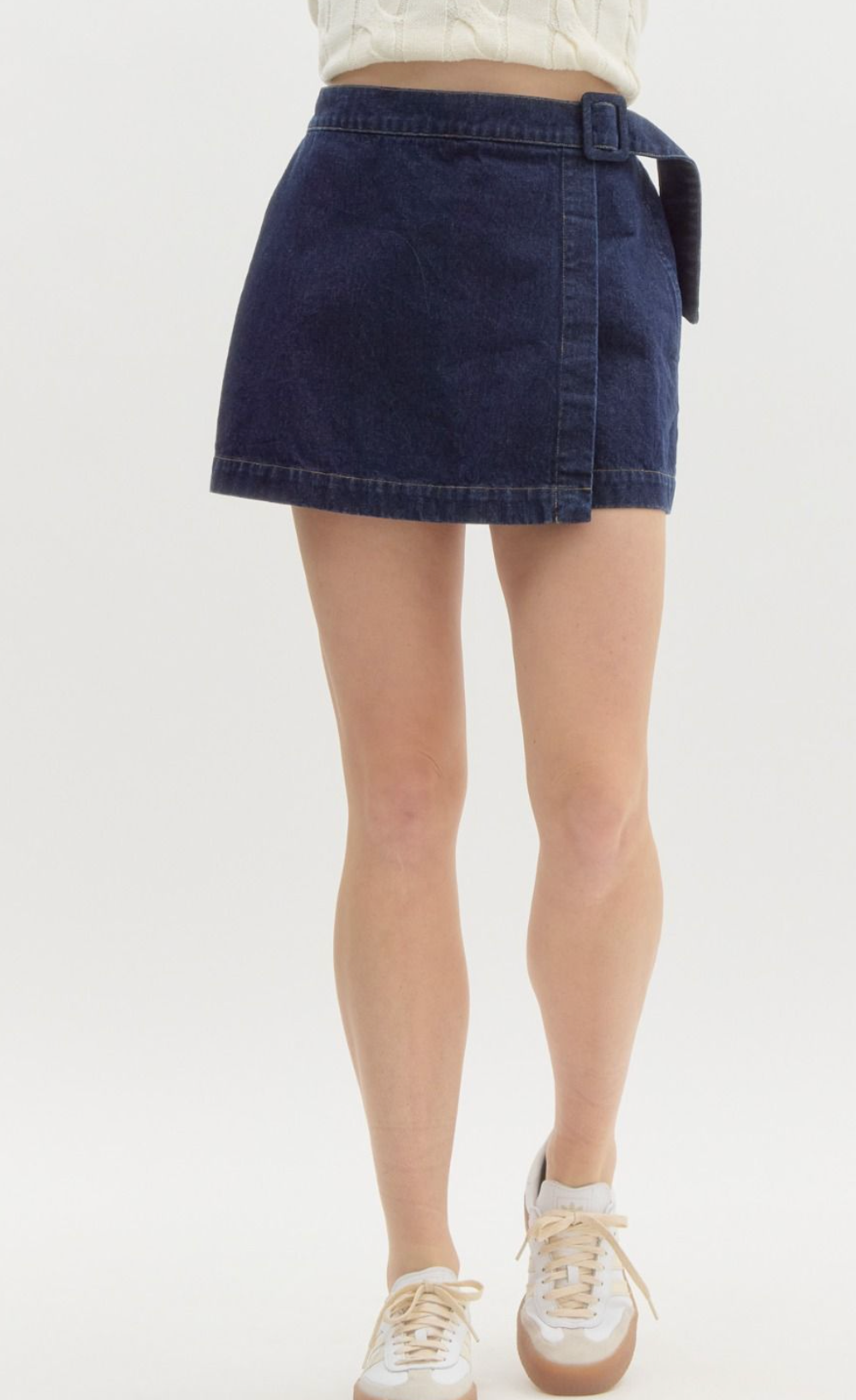 Buckle Strap Denim Skort