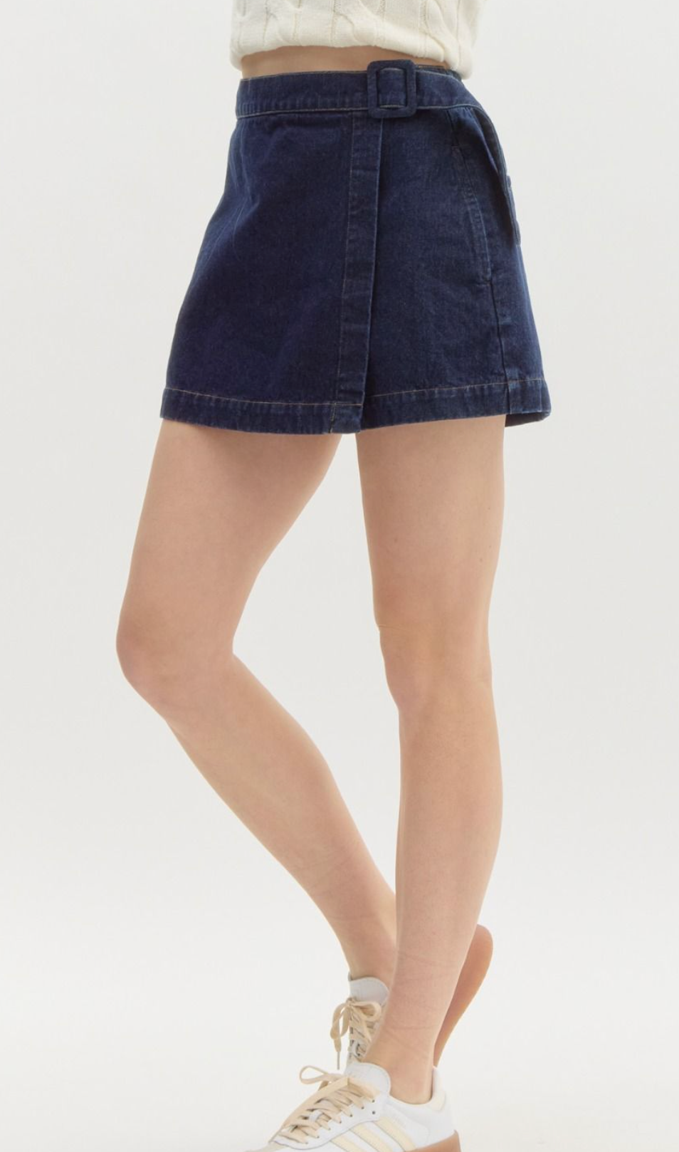 Buckle Strap Denim Skort