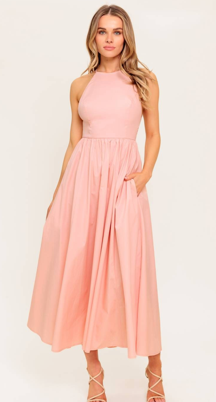 Stunning Coral Halter Dress
