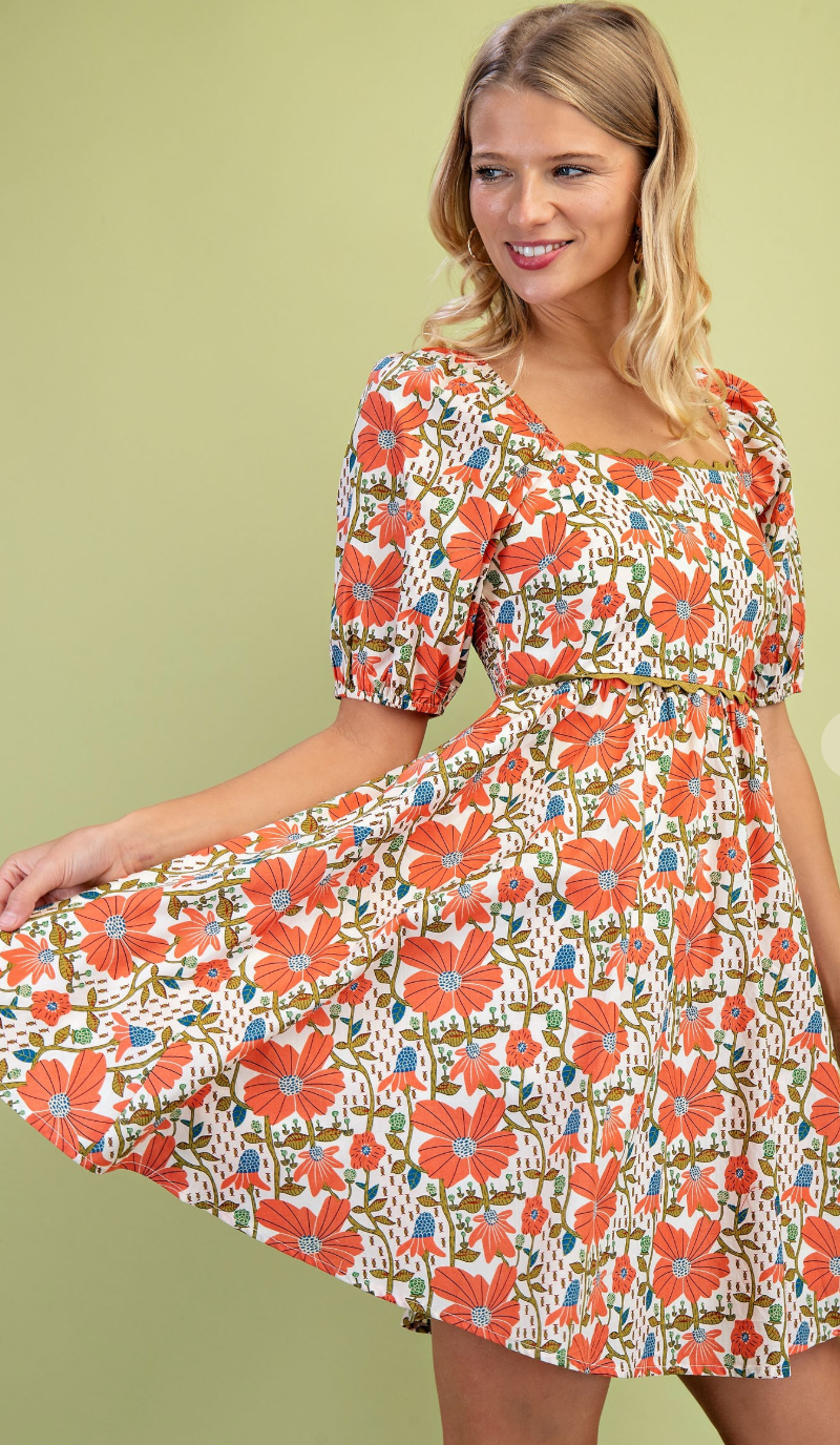 Floral Square Neck Dress
