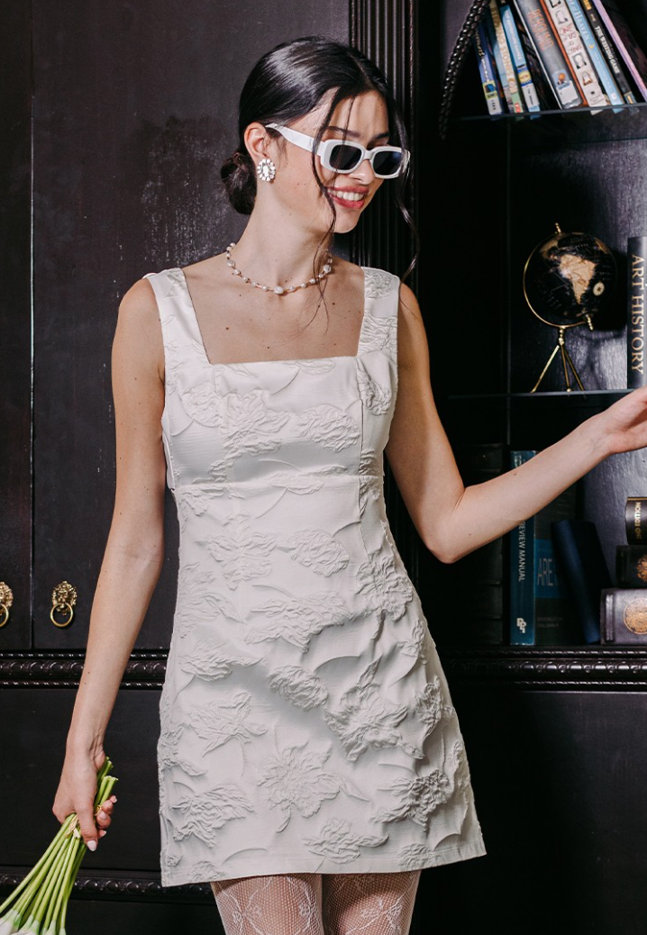 Stunning White Jacquard Dress