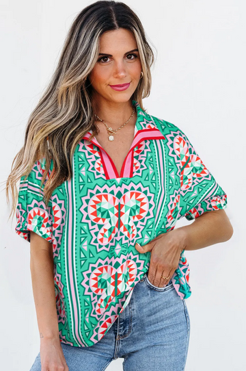 Boho Abstract Print Blouse