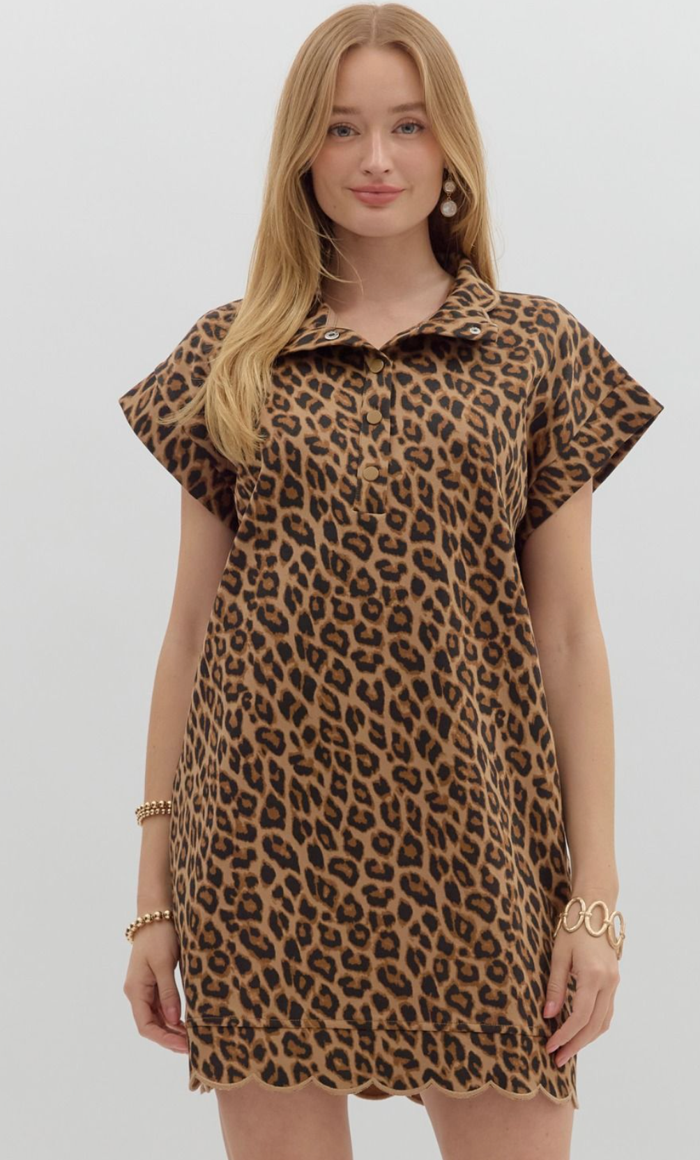 Scallop Hem Leopard Print Dress