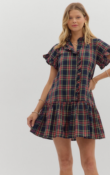 Charming Plaid Ruffle Dress