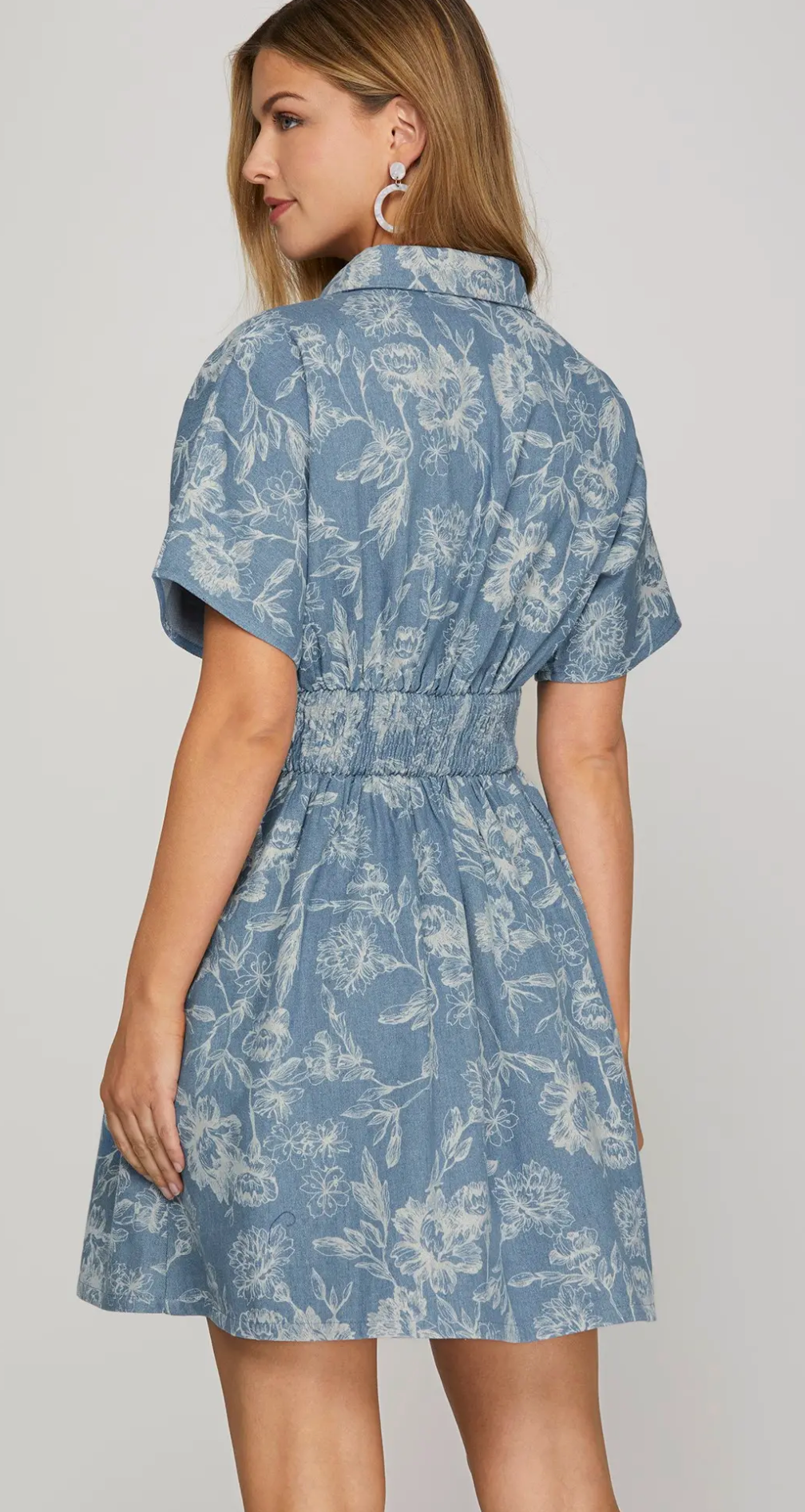 Washed Printed Denim Dress