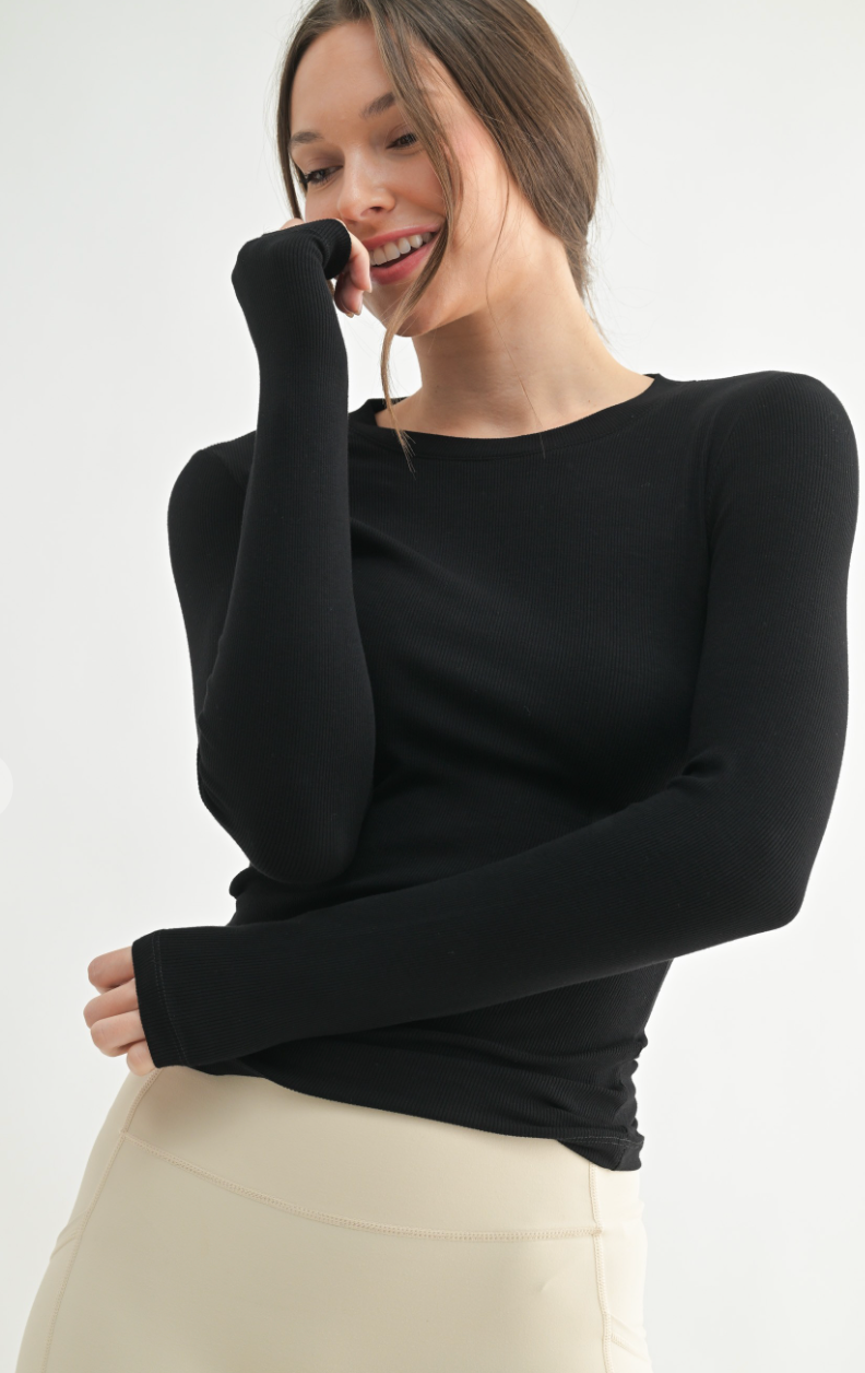 Essential Long-sleeved Micro-ribbed Athleisure Top
