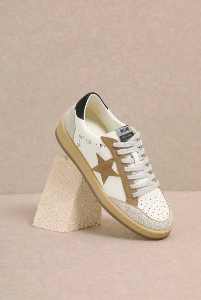 AVERY - Leather Suede Glitter Star Sneakers
