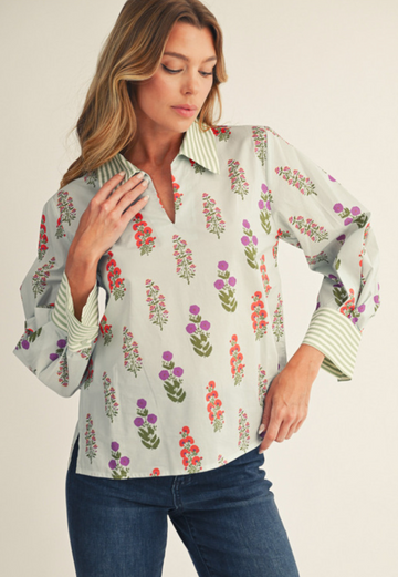 Floral Print Pleat Detailed Top