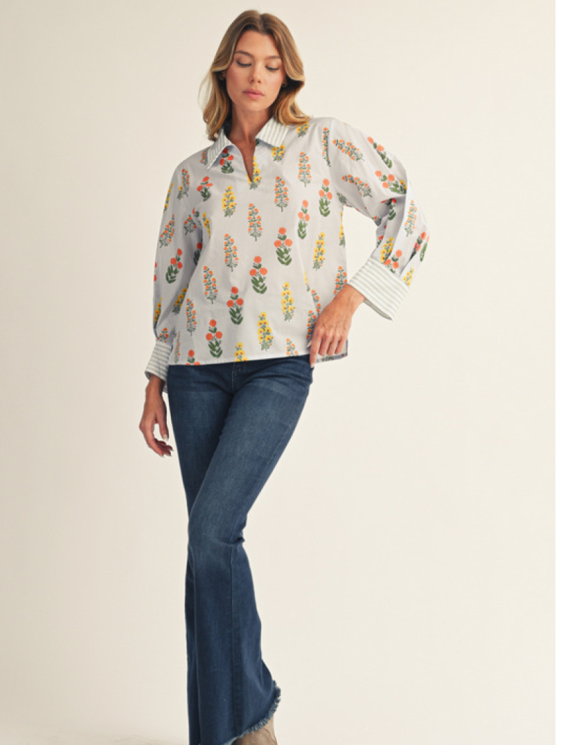 Floral Print Pleat Detailed Top