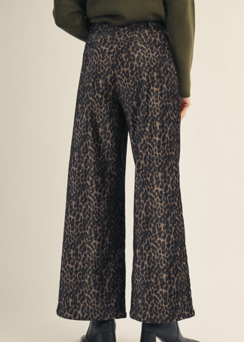 Blushed Wide-Leg Leopard Pants