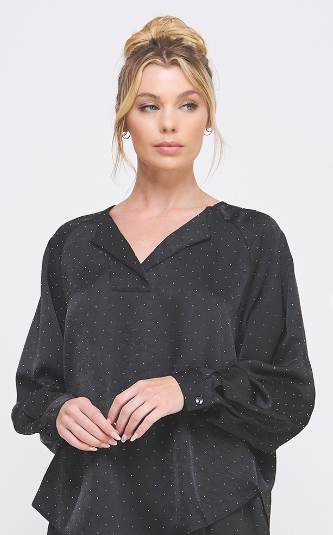 Embellished Crinkle Satin Blouse
