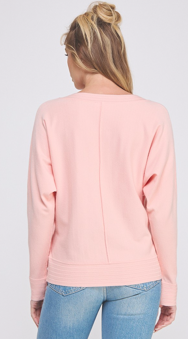 Flattering V-Neck Melon Pullover