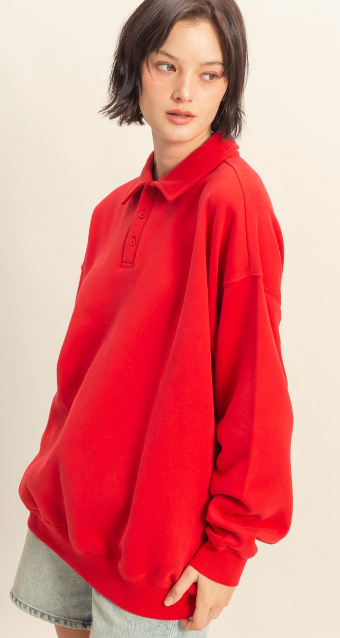 Oversized Polo Collared Pullover