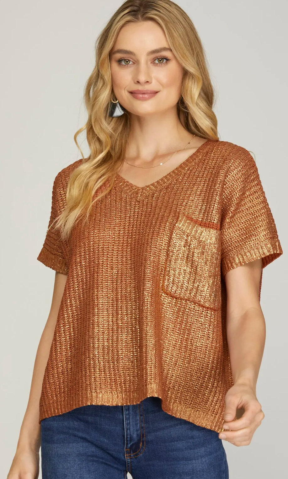 Metallic Coated Sweater Top
