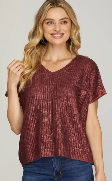 Metallic Coated Sweater Top