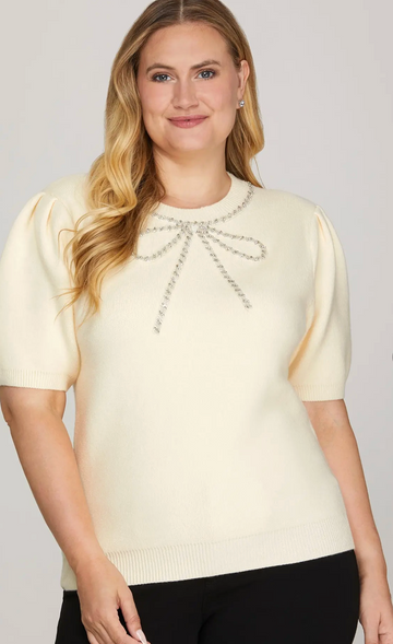Bow Beaded Sweater Top