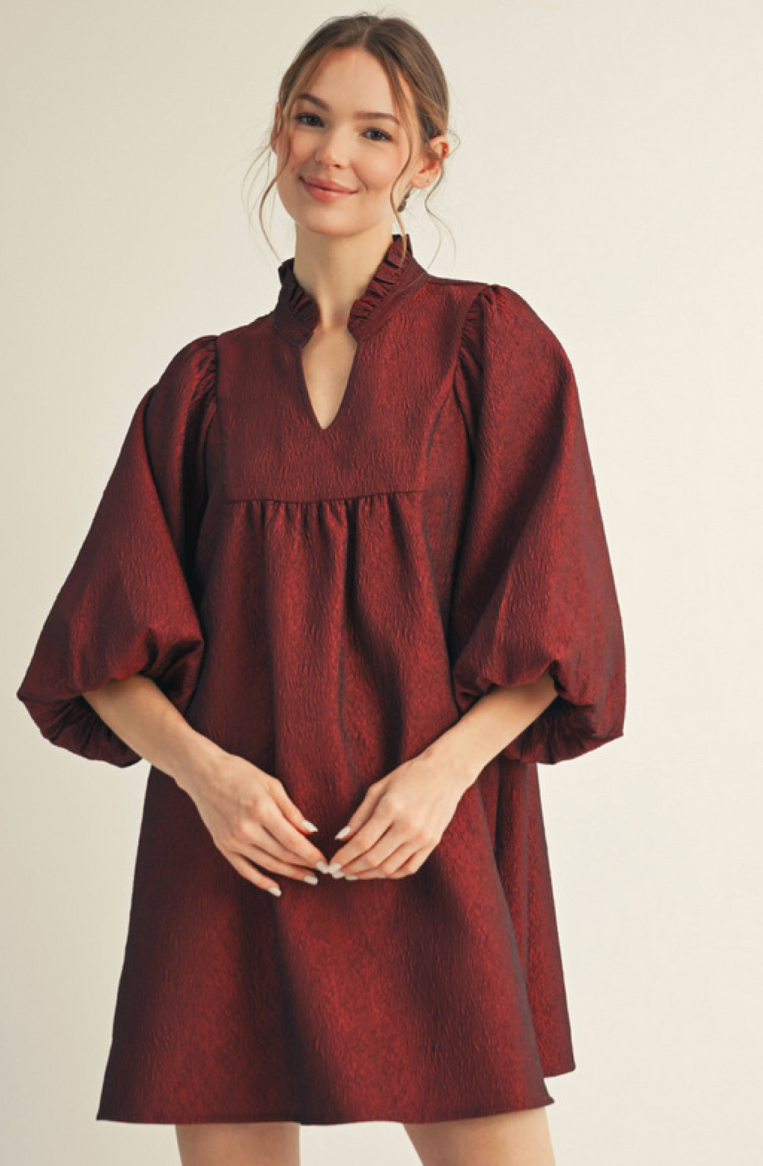 Elegant Textured Babydoll Dress