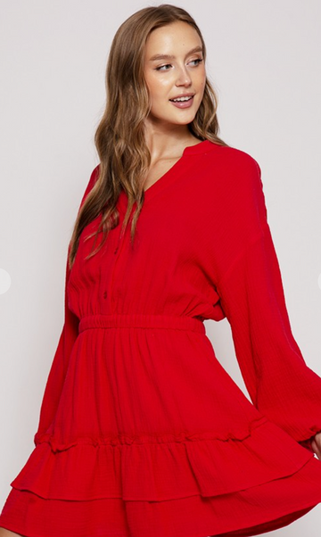Fall Red Tiered Dress