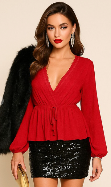 Stunning Red Lace Trimmed Top