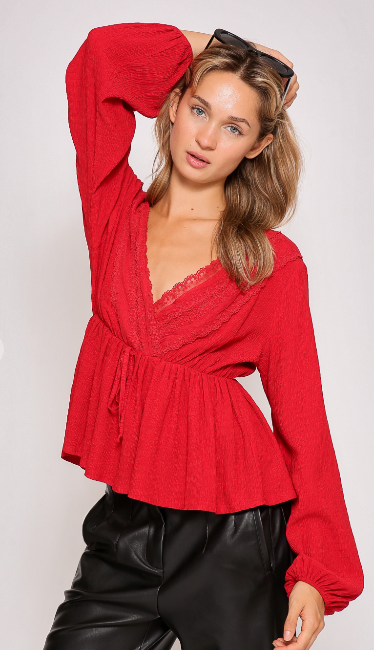 Stunning Red Lace Trimmed Top
