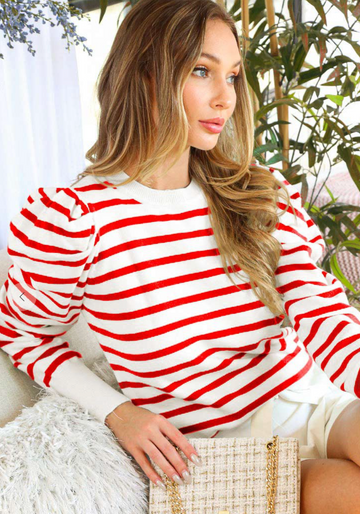 Red Stripe L/S Sweater Top