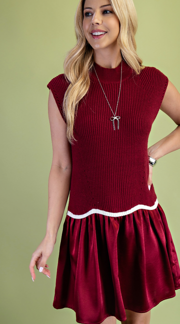 Sweater & Satin Contrast Dress