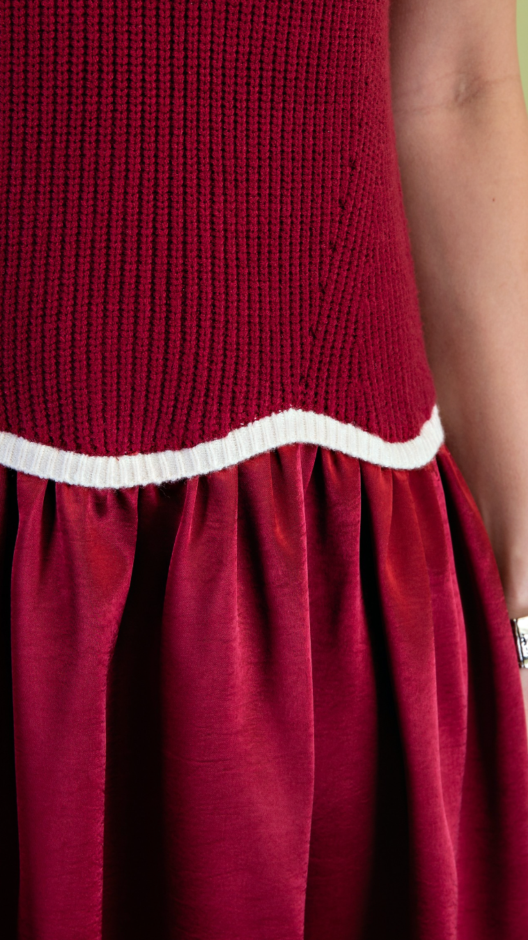 Sweater & Satin Contrast Dress