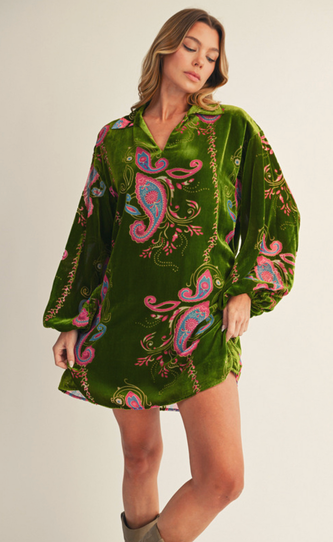 Paisley Print Velvet Dress