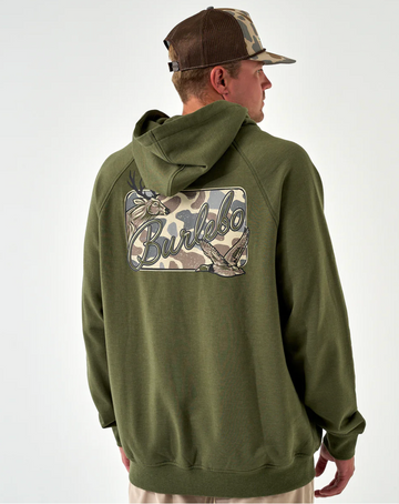 Fleece Hoodie - Deer Camo Patch Logo - Olive