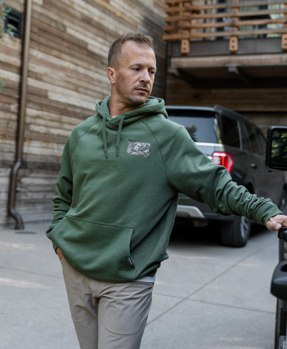 Fleece Hoodie - Deer Camo Patch Logo - Olive