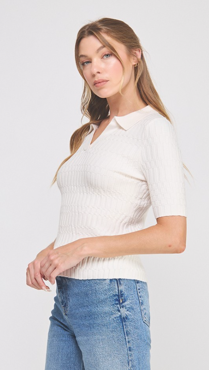 Casual Ribbed Polo Top