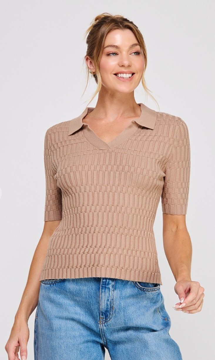 Casual Ribbed Polo Top