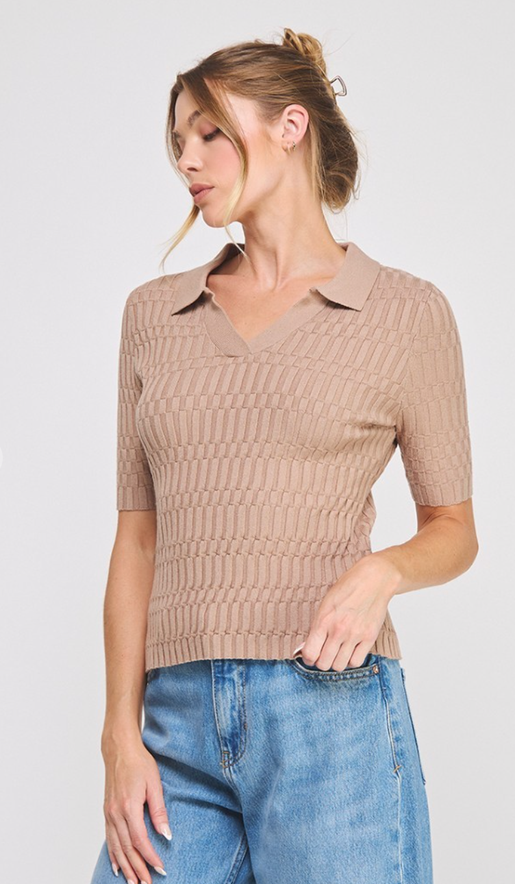 Casual Ribbed Polo Top