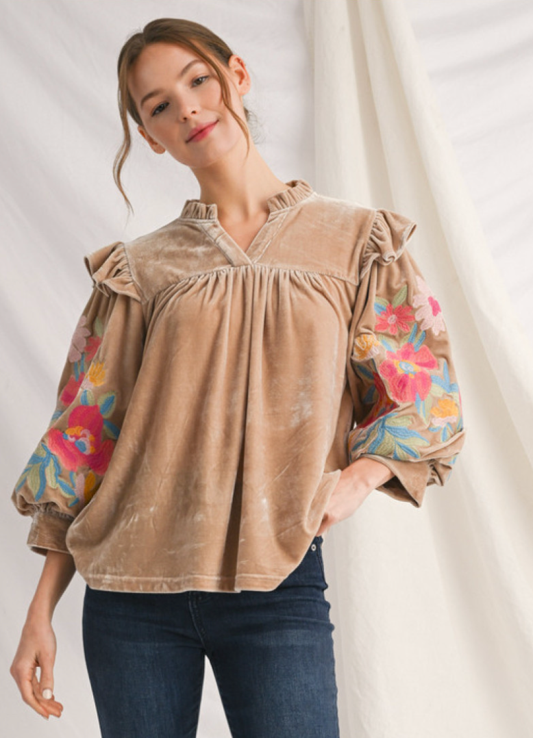 Elegant Velvet Detailed Top
