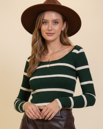 Striped Ribbed Knit Sweater