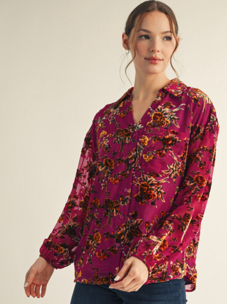 Velvet Floral Detailed Top