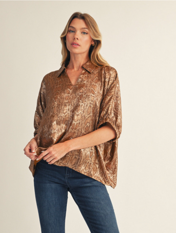 Gold Metallic Snakeskin Top