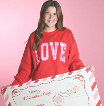 LuLu Mac Sweatshirt | Love Red w/Pink Gingham