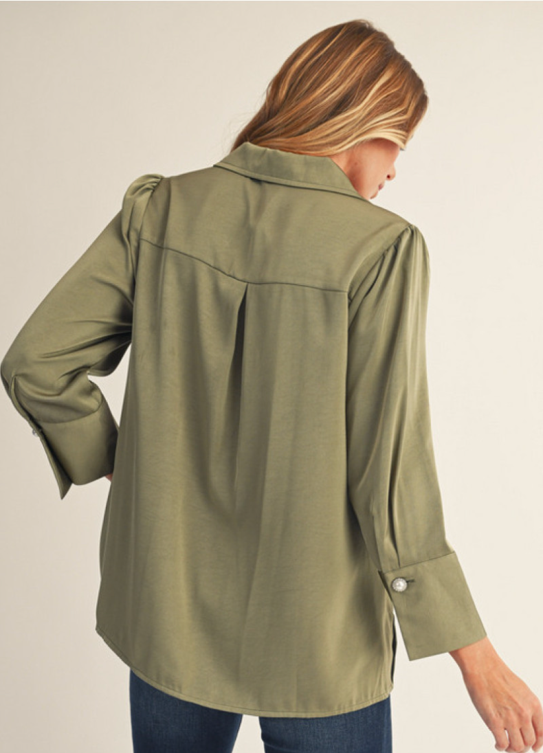 Pearl Button Satin Blouse