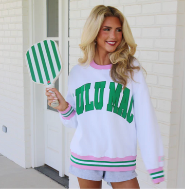 LuLu Mac Sweatshirt | White/Green Stitch