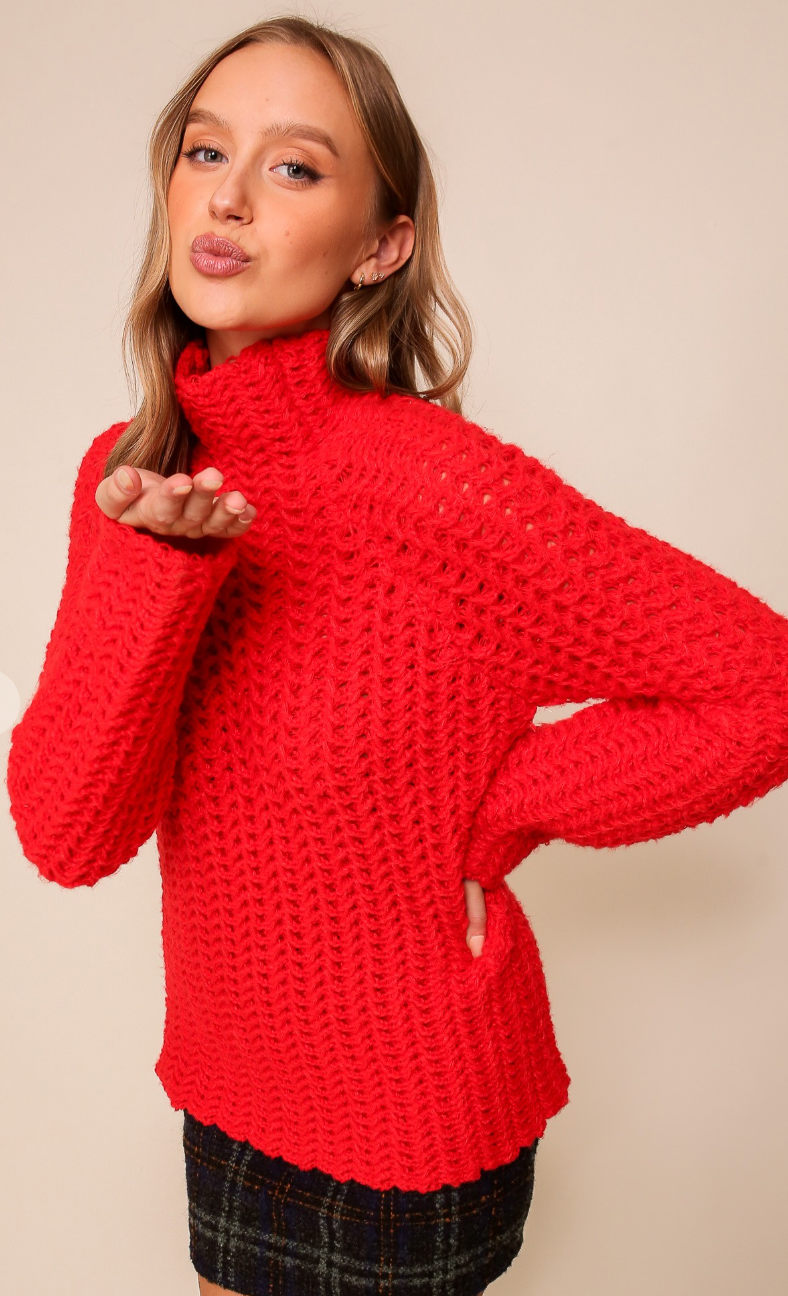 Chunky Textured Mock Neck Sweater