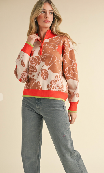 Floral Knit Mock Pullover