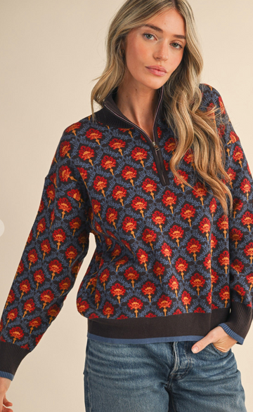 Floral Mock Pullover Sweater
