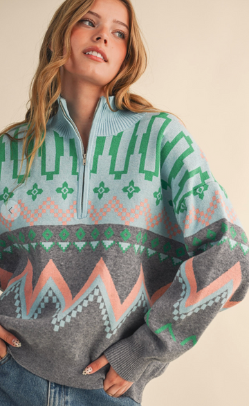 Geometric Knit Half Zip Pullover