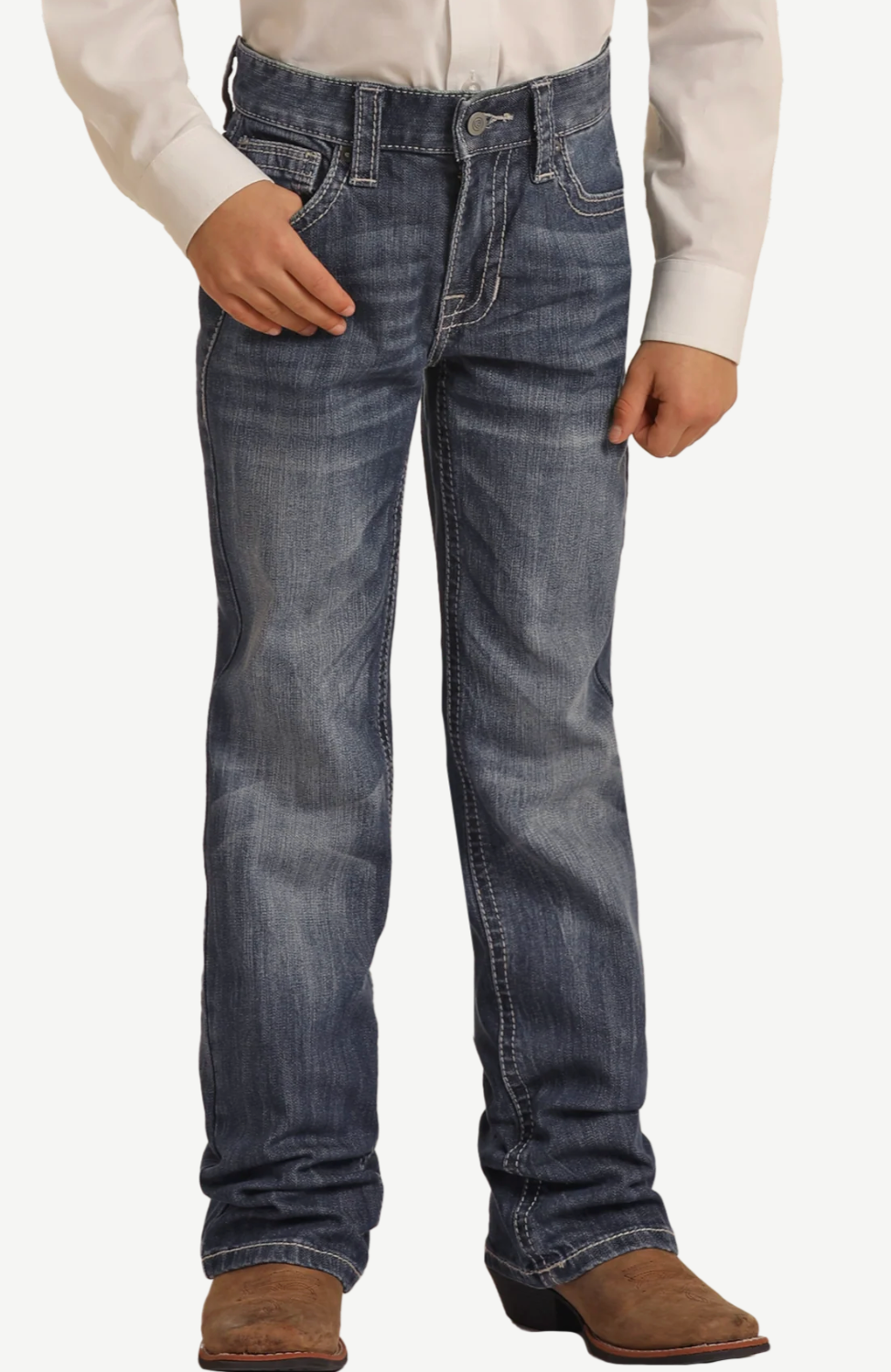 Boys' Regular Fit Light Grey Top-Stitching Bootcut Jeans