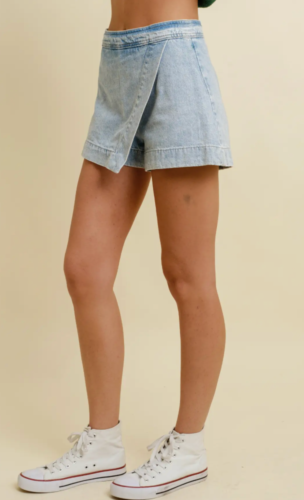 Zip-Up Denim Wrap Skort