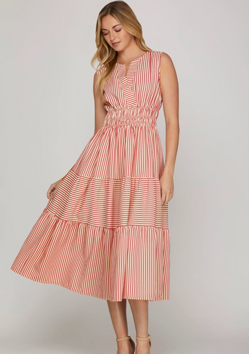 Flattering Striped Tiered Dress
