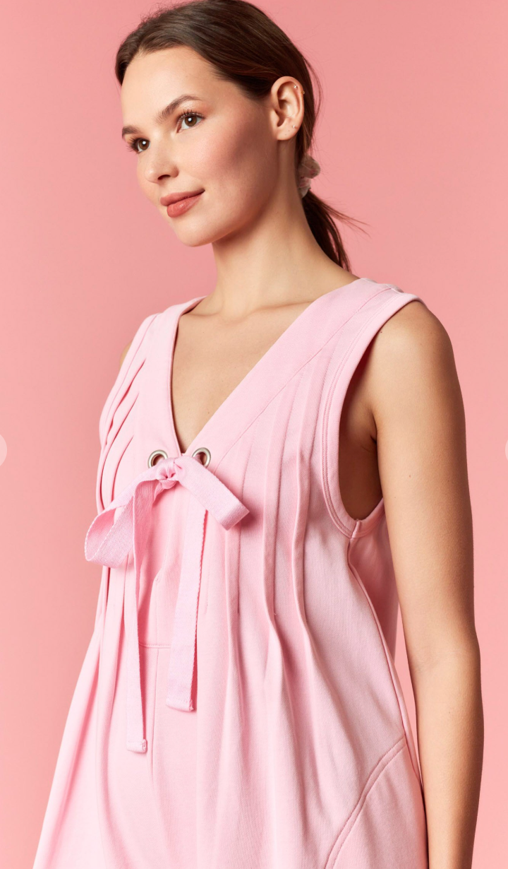 Front Tie Pleated Terry Romper
